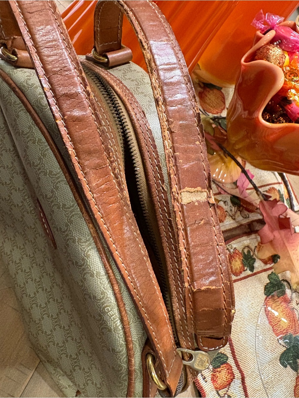 Celine Beige Monogram Dome Satchel with Tan Leather Trim - Picture 5 of 11